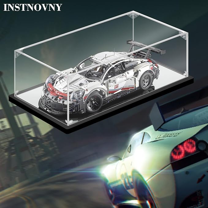 Acrylic Display Case for Collectibles Assemble Lego Model Car Display Cases for Lego Sets 42096 Clear Large Acrylic Box for Display Hobby Toys Action Figures(Black,24.4*11.8*7.9 inch)