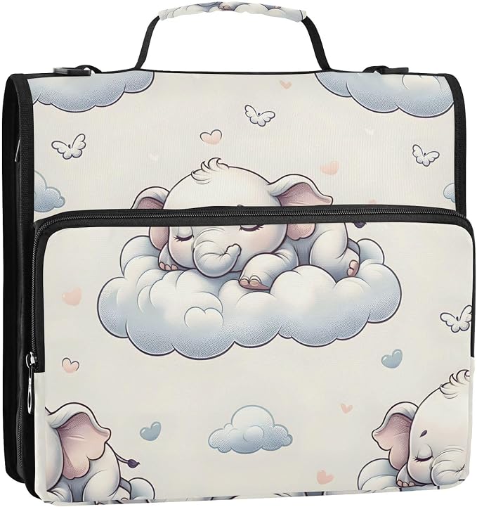 3 Ring Zipper Binder with Shoulder Strap Elephants Animal Forest 2 Inch Zippered Binder Bag 500 Sheet Capacity Multi Pockets for School Supplies
