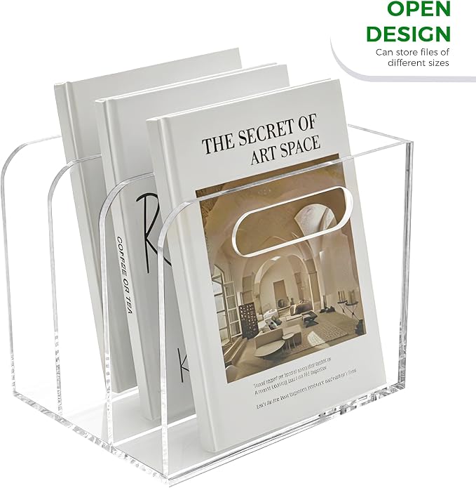 Lovemolly 3-Slot Clear Acrylic Magazine File Holder, Vertical Desk Organizer with Handle – No-Assembly Document Sorter for Office & Home, 7.48 x 6.69 x 6.3 in