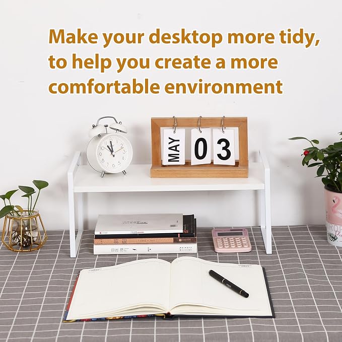 YGYQZ Desk Shelf Organizer, 1-Tier Desktop Bookshelf, White | Cute Minimalist Style, Modular Desktop Storage, Space-Saving Organization, Ideal for Office & Dorm