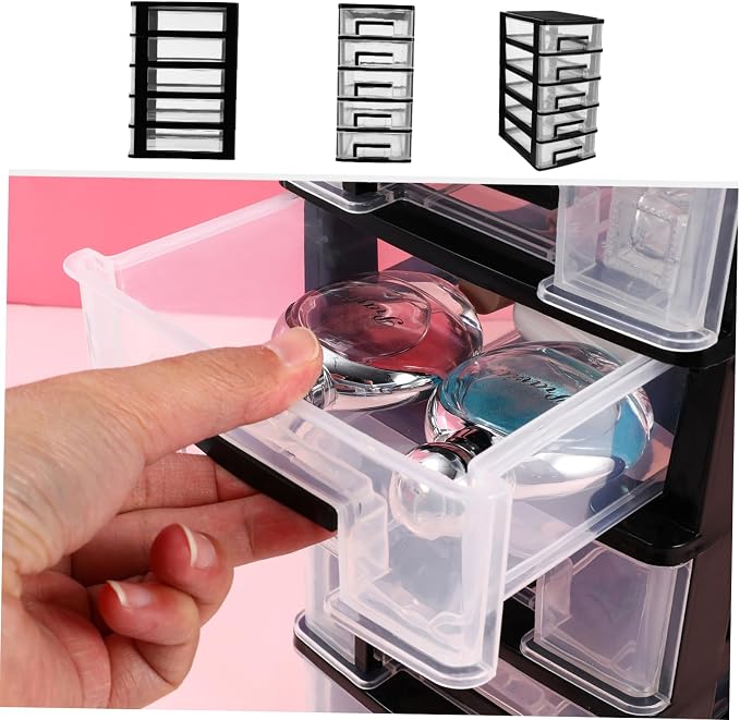 5-Tier Plastic Drawer Storage Cabinet Portable Organizer for Office Desk Study Room Desktop Supplies 12.40X8.66X5.98 Inches