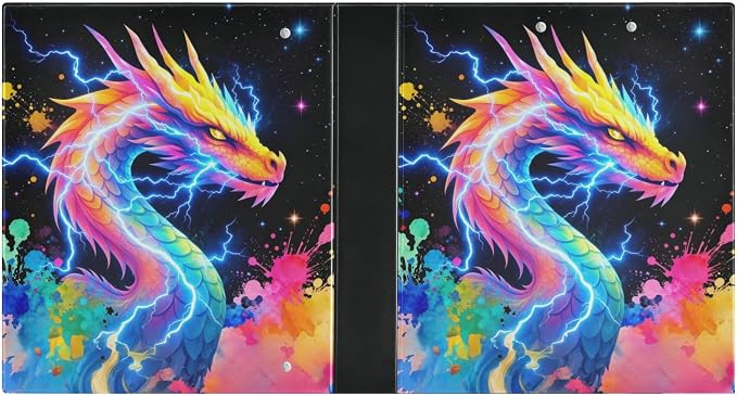 Dragon Lighting Round Ring Binders 1.5 Inch Dinosaur Thunder Dino 3 Ring Clipboard Binder for Office School Work Supplies File Folder Document 200 Sheet Capacity Easy Open