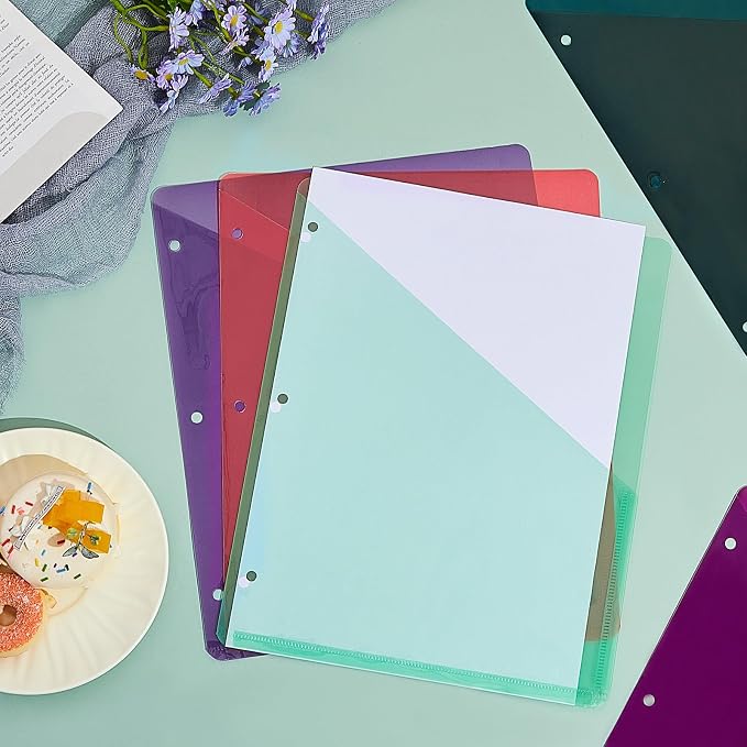 Maitys 50 Pack Binder Pockets 3 Ring, Letter Size 8.5x11,Happy Color | Clear Plastic Document Sleeves, Sheet Protectors with Slash Jacket, Fits Standard 3 Hole Binders, Organize Office Papers