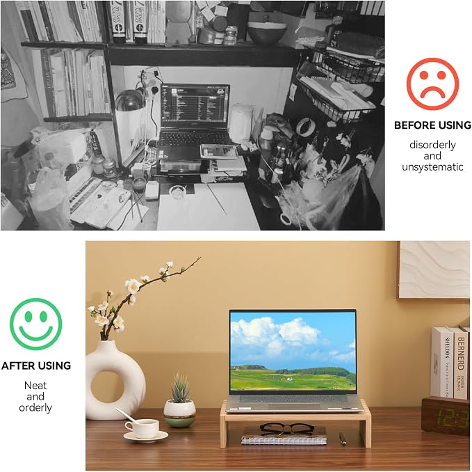 KIRIGEN Wood Monitor Stand Riser for Desk, 15.39 Inch, Natural 39-NA