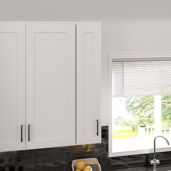 Furinno Shaker 4-Tier Wall Kitchen Cabinet, 1-Door, White | 12 D x 9 W x 42 H, Adjustable Hinges, Soft-Close Shaker-Style Door, Ready to Assemble, Plywood, for Pantry, Dining Room