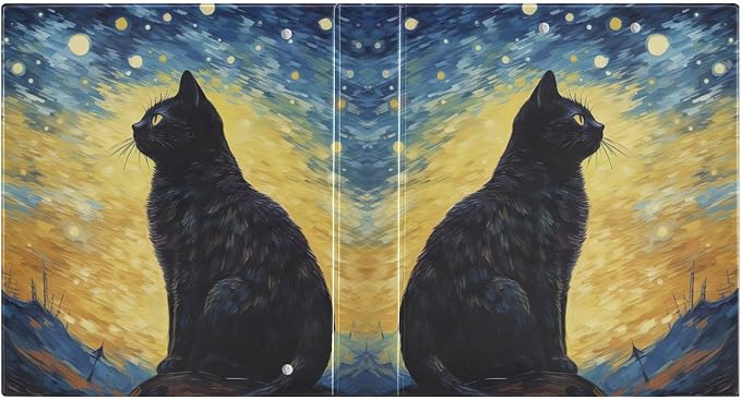 SPRIPORT Black Cat Starry Sky Blue 1.5 Inch 3 Ring Binder Holds 200 Sheets for Office Supplies Durable PVC Round Ring Binder with Interior Clear Pockets 3 Ring Notebook Binder for Man Woman Home Work