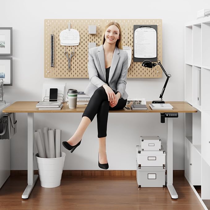 Shintenchi Standing Desk, 63x24 Inch Height Adjustable Electric Sit Stand up Desk, Ergonomic Rising Computer Table, Modern Lift Gaming Desk Workstation for Home Office, White