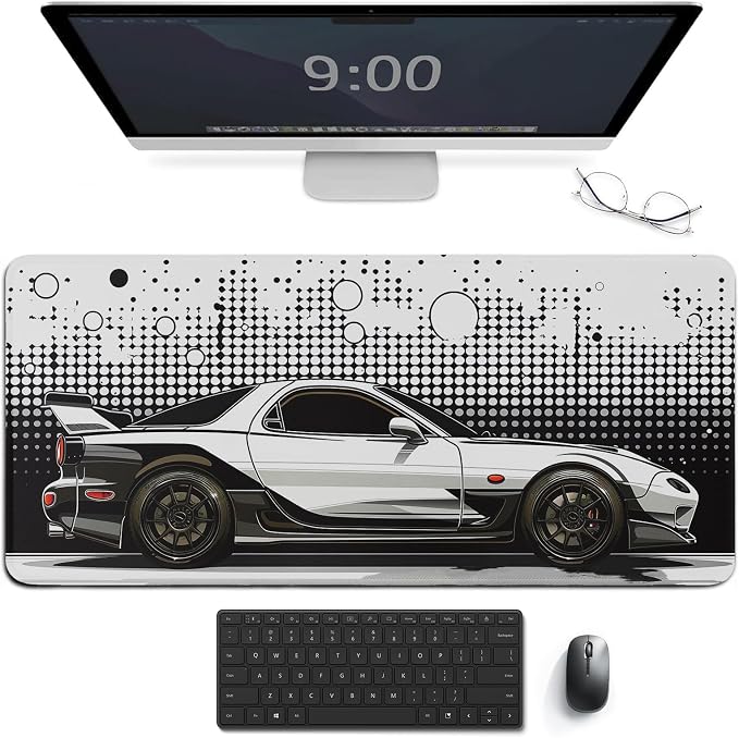 Car Gaming Mouse Pad Large Mousepad R34 Black and White Minimalist Art JDM Sport Car Big Computer Desk Mat Desk Pad for Keyboard and Mouse Mat Non-Slip Base 40x90cm, Style