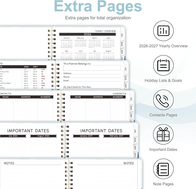 Planner 2026-2027, Weekly and Monthly Academic Year Calendar Planner, July 2026 - June 2027, Daily Agenda Book for Office School Supplies, A5(6.3'' x 8.5'')