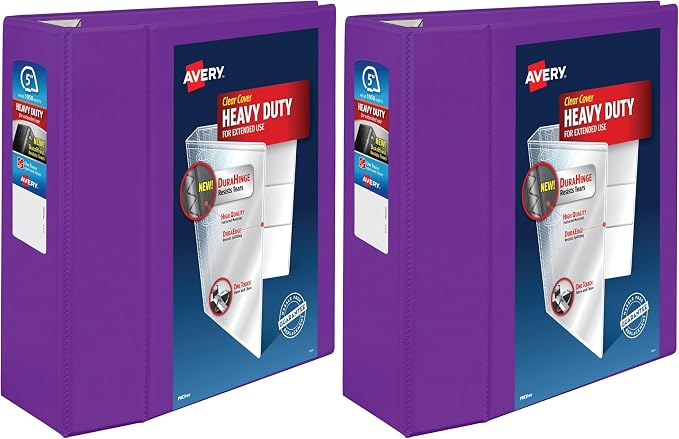 Avery Heavy-Duty View 3 Ring Binder, 5 Inch One Touch EZD Rings, 2.3/4.8 Inch Spine, 1 Purple Binder (79816) (Pack of 2)