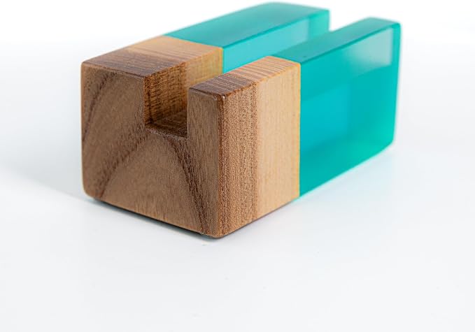 RWA Business Card Holder for Desk - ELEMENT aqua/dark | Handcrafted Epoxy & Wood, Durable Stylish Business Card Organizer, Premium Desk Accessory for Men & Women
