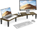 Dual Monitor Stand Riser, Monitor Stand with Adjustable Length and Angle, Wood Monitor Stand for Desk, Monitor Riser for 2 Monitors with Storage Space