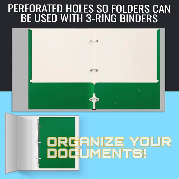 Better Office Products Green Folders, 50 Pack Letter Size Pocket Folders, Green Folders with Pockets, Two Pocket Portfolio Folders, Durable Paper Folders for School Classroom Office Organization