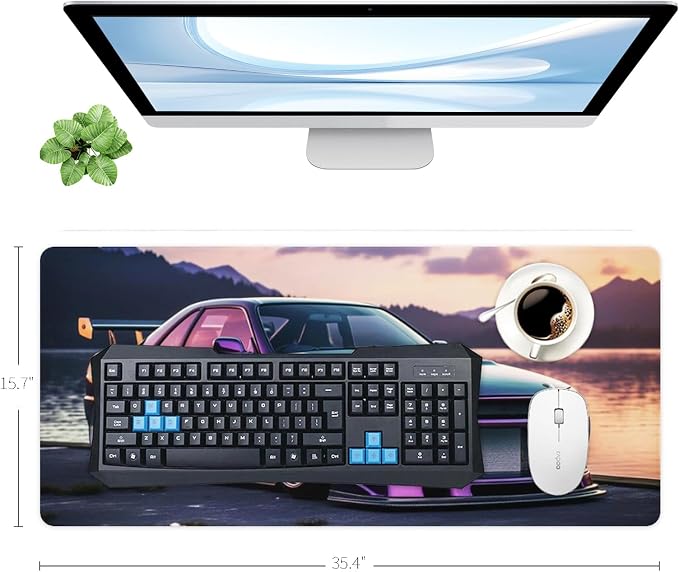 JDM Car R34 Large Mouse Pad, 35.4" x 15.7" Japanese Car Purple Sea Cool Desk Mat Computer Accessories Gaming Office Organizers Supplies Decor Essentials Keyboard Pads for Desk Rubber