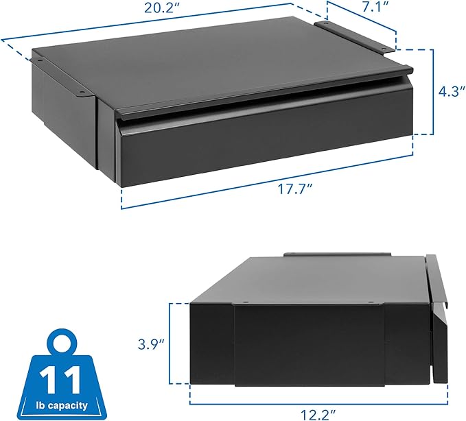 Mount-It! Under Desk Pull-Out Drawer, Heavy-Duty Steel Under Table Slide-Out Storage Organizer, Smooth Glide Track, Fits Desks Over 0.71″ Thick, 11 lb Capacity