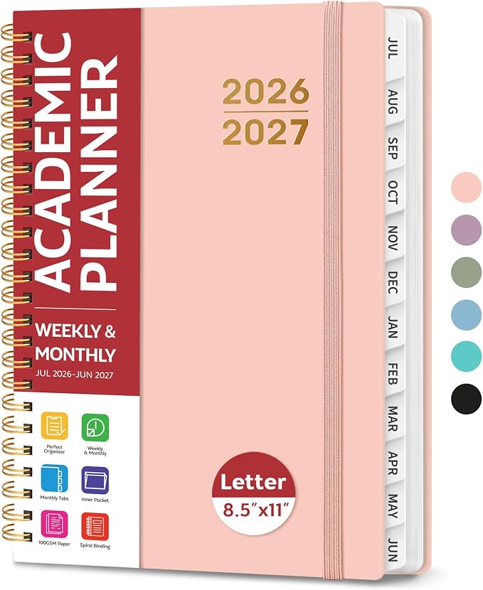 Taja Planner 2026-2027, Jul 2026-Jun 2027 Monthly & Weekly Calendar Book | 8.5" x 11", Hardcover Academic Calendar with Tabs, Teacher Student Agenda Book for School Office Supplies - Pink
