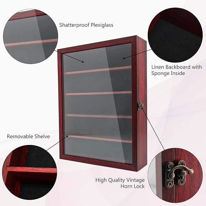 Shadow Box Frame with Removable Shelves, Red 11x14 Deep Memory Box Display Case for Keepsake Collectibles, Coins Military Medals Pins Wedding Flowers