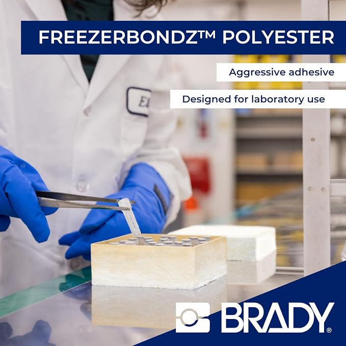 Brady Authentic (M5-117-492) FreezerBondz™ Ultra-Thin Cryogenic Polyester LBL 0.5 x 0.9 x 0.44Dia Black on White, 240 Labels. for use with the BMP51 and M511 Label Printers