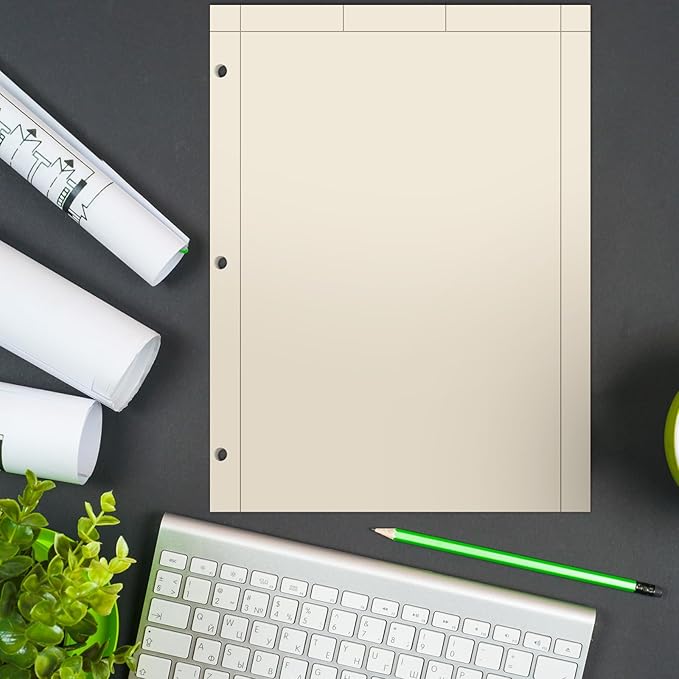 Seajan 5 Pcs Engineering Paper Notebook Engineering Computation Pad 8.5 x 11 Inches Engineer Graph Paper Notepad, 5 Squares Per Inch 3 Hole Punched Computation Pad, 100 Sheets/pack (Yellow)