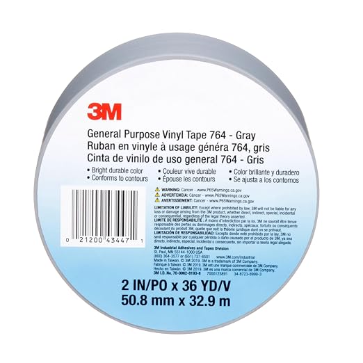 3M General Purpose Vinyl Tape 764, Gray, 2 in x 36 yd, 5 mil, 1 Roll | Light Traffic Floor Marking, Social Distancing, Color Coding, Safety, Bundling