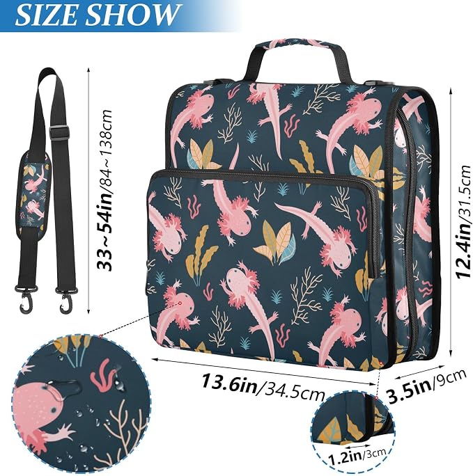 Cute Axolotl Binder Bag 3 Ring Zipper with Handle Shoulder Strap | for School Work Office Organizer Storage Case