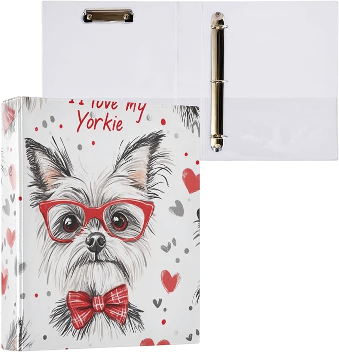 Pets Yorkie Dog Decorative 3 Ring Binder 1.5 Inch Large View Binders with Pockets Holds 200 Sheets File Organizer for Office College School, 2 Pack