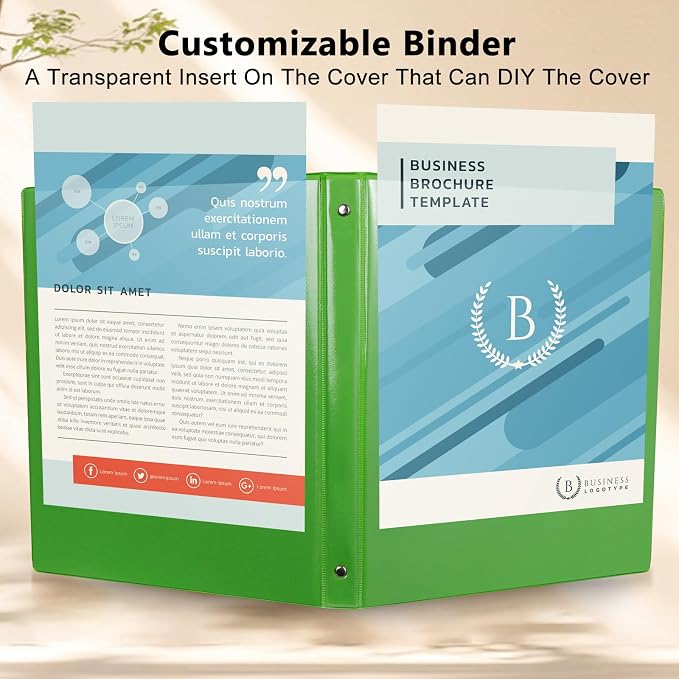 CIXILDTS 0.5-inch Round Ring Binder, Durable 1/2" 3 Ring Binder Fit Letter Size Paper, Green, 6-Pack