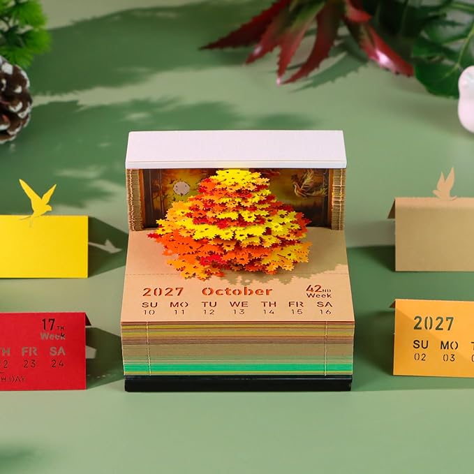 3D Time Piece Calendar, 2027 Desk Calendar With LED Light, 3d Tree Memo Pad Creative Desk Calendar, Christmas Gift for Colleague Friend, Desktop Decoration