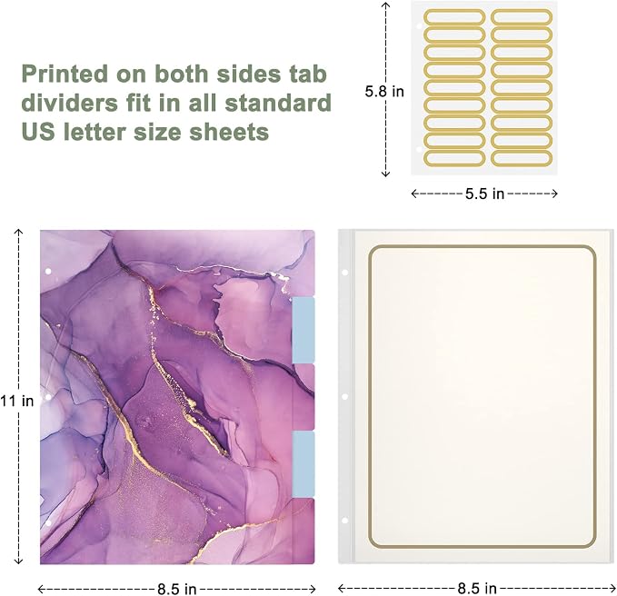 Rouidr 3 Ring Binder with clipboard, 1 inch 8.5 x 11 in Letter Size View Binders Organizer with Dividers Tabs & Clear Sleeves, School Supplies, Office Supplies, Purple Marble