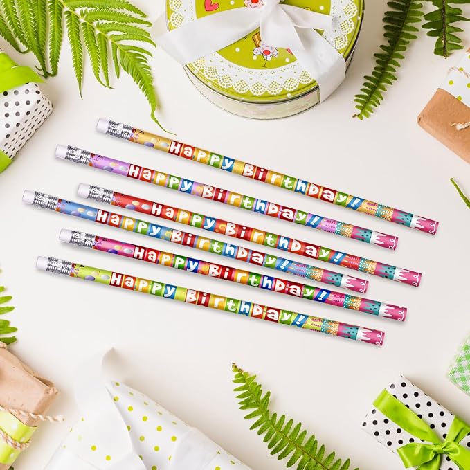 48 Pcs Happy Birthday Pencils Colorful Birthday Pencil for Students Teacher Wooden Pencils with Erasers Birthday Party Supplies, 6 Style(48)