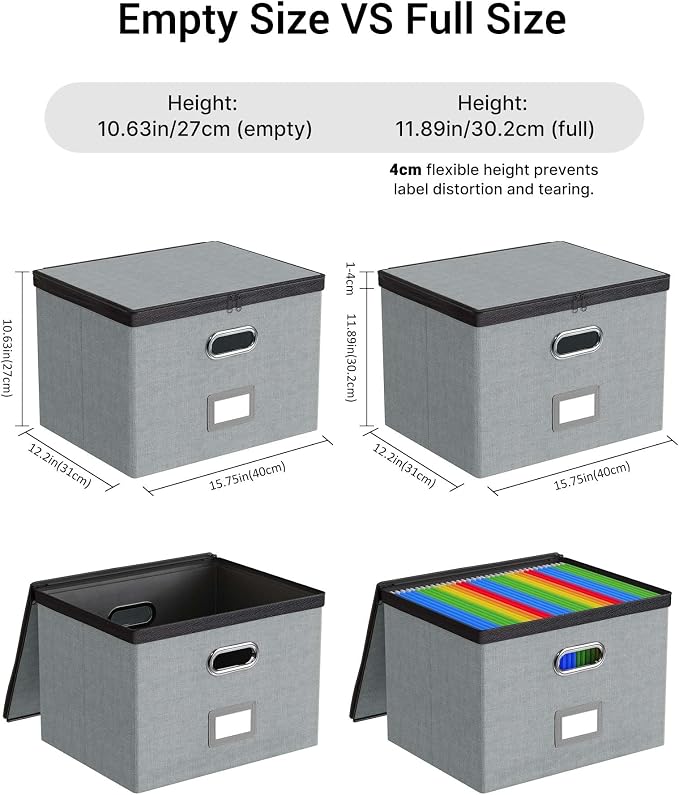 Oterri File Box Large 1-Pack Hanging Organizer for Letter/Legal-Size Folder | Dustproof Lid. 3 Mesh Pockets. Collapsible Scratch-Resistant GRS Linen. Slide Rails. Office, Home, Dorm