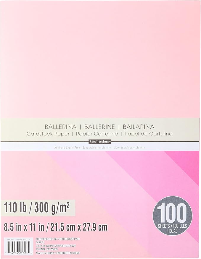 Recollections 100 Sheets Ballerina 8.5” x 11” Cardstock Paper - Acid and Lignin Free Paper for Scrapbooks, Arts & Crafts - 1 Pack