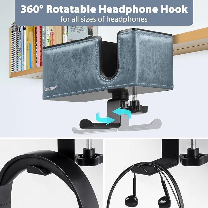 Under Desk Cup Holder Clamp on Cup Holder PU Leather Clip on Desk Organizer | Desk organizer with pencil holder clamp on side, under desk hanging organizer, clip on cup holder desk phone stand holder PU