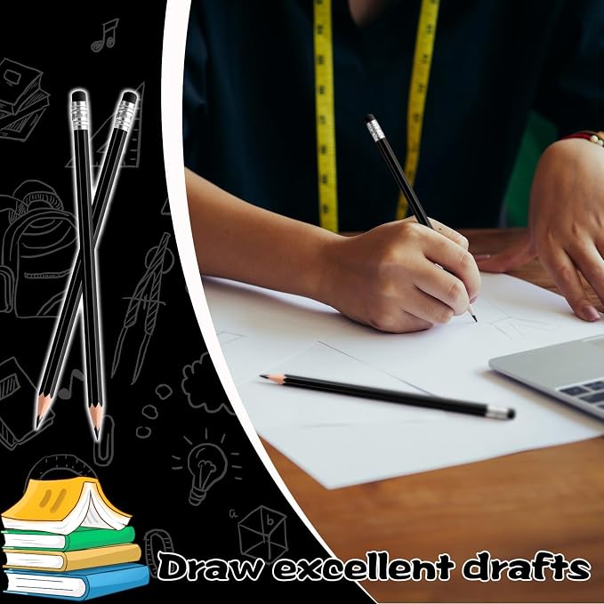 24PCS Erasable Colored Pencils with Eraser Pre Sharpened Pencil 2 HB - Ideal for Checking, Grading, Tests & Office/School Supplies (Black)