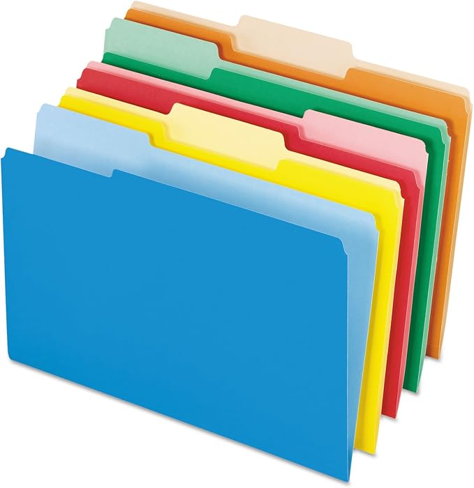 Pendaflex 435013ASST Interior File Folders, 1/3 Cut Top Tab, Legal, Bright Assorted (Box of 100)