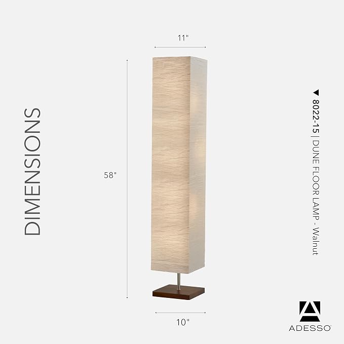 Adesso 3-Light Floor Lamp, Natural Wood & White, Adjustable Brightness, 58”