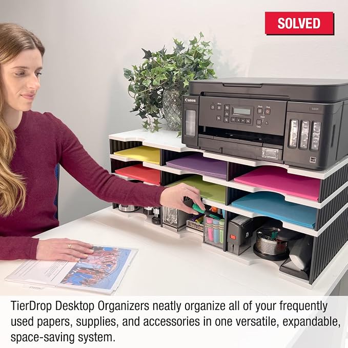 Ultimate Office TierDrop Desktop Organizer, 6 Compartment Sorter Plus Riser | Riser base gives easy access to lower slots and stores desk accessories; modular no-tool design, expands with add-on tiers