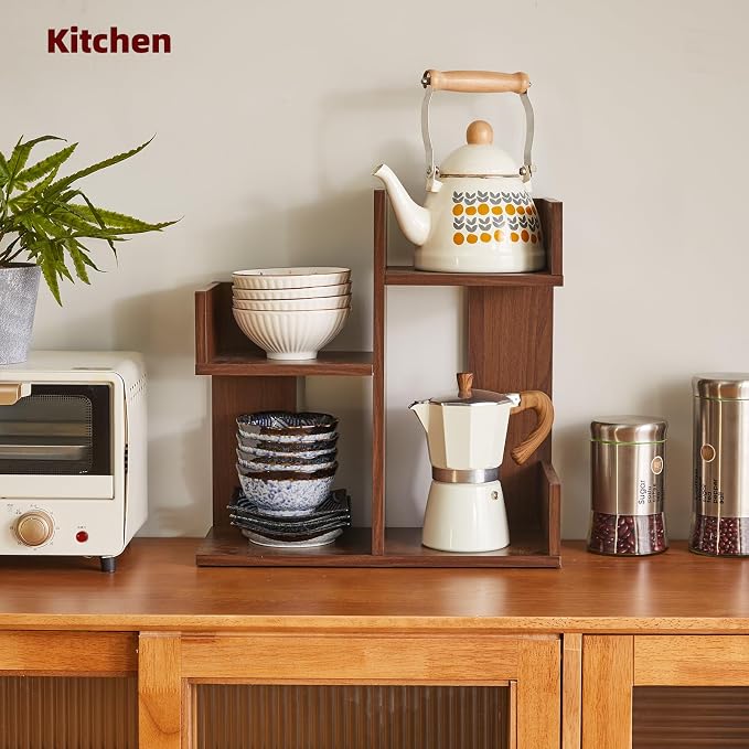 Aibiju Small Bookshelf for Small Space, Unique Cactus Bookcase, Kitchen Counter Shelf Desktop Organization, Light Walnut YD-DSR002LW