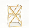 JIARI Glass Pen Holder Cup for Desk, Pencil Cup Holder, Gold Brass Frame Glass Pen Cup for Desk Office Pen Organizer 3.7 x 3.7 x 5.7 inche (Pencil Holder-D07B)