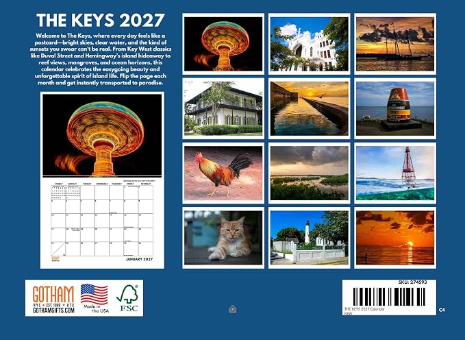 The Keys Florida Calendar 2027 Monthly Wall Calender 12 Month | American Made In The USA