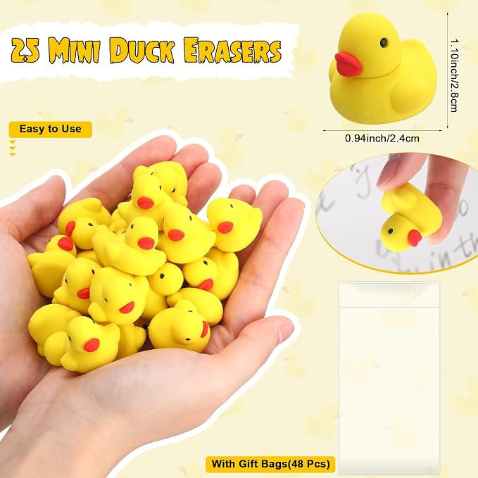 Inspirational Gift 50 Yellow Motivational Duck Pencils Cute Pencils 25 Duck Pencil Sharpener 25 Yellow Eraser 25 Welcome Cards Gift for Kids