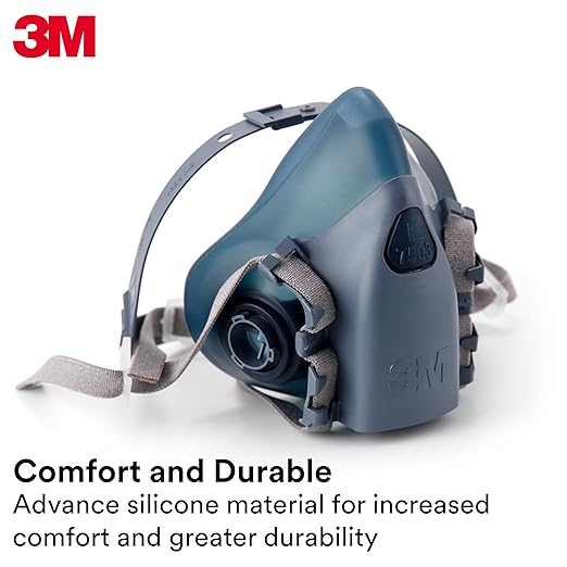 3M Reusable Respirator Half Facepiece 7503, NIOSH, Large | 3M Cool Flow Valve, Dual Airline Supplied Air Compatible, Integrated Dropdown Suspension, Bayonet Connections