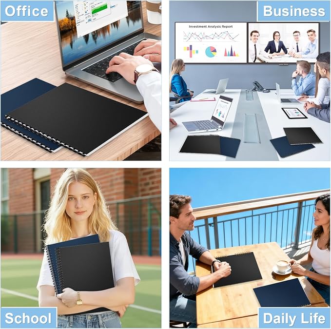 HOUYEE 100 Pack 12Mil Binding Covers Set, 8.5x11 Letter Size,Sand Textured | Including 50 Pcs Black Plastic Binding Covers, 50 Pcs Navy Blue Back Binding Polycovers, Square Corners,Un-Punched for Office