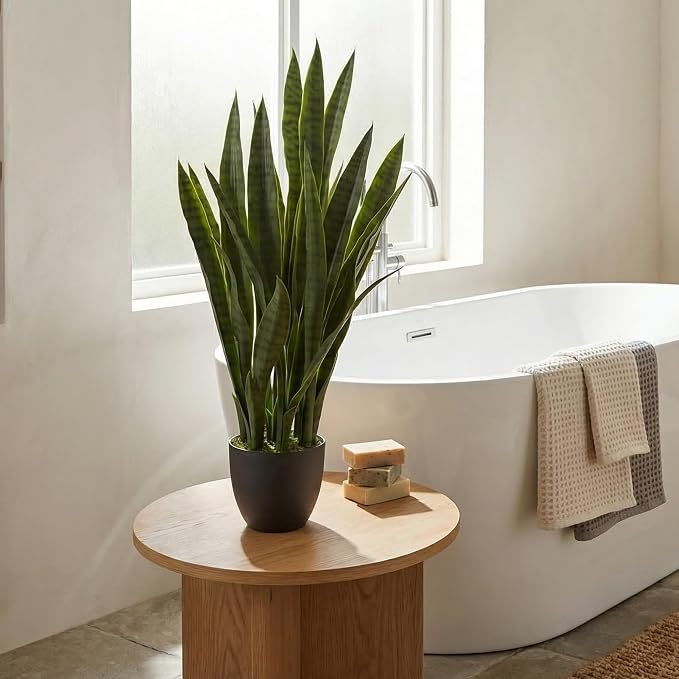 Nearly Natural 35 in Artificial Sansevieria Plant with Black Planter | Artificial Snake Plant, Faux Greenery, Indoor Home and Office Decor, Low-Maintenance