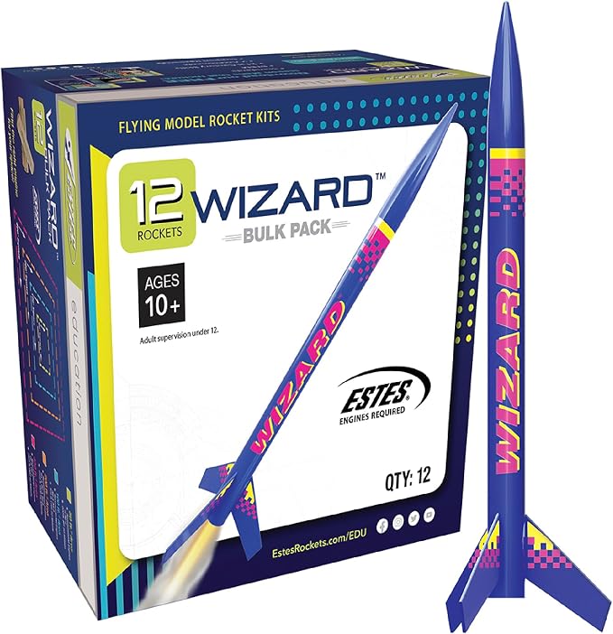 Estes 1754 Bulk Pack of 12 Wizard Rocket-Building Kits, Intermediate Flying-Rocket-Model Kits for Ages 10+, Classroom Science Experiments