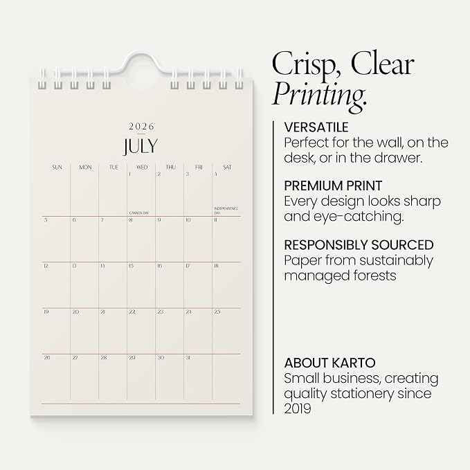 Karto Small Wall Calendar 2026 6x9 in - Beige | January 2026 to June 2027, Vertical, Boosts Productivity, Easy Monthly Planning