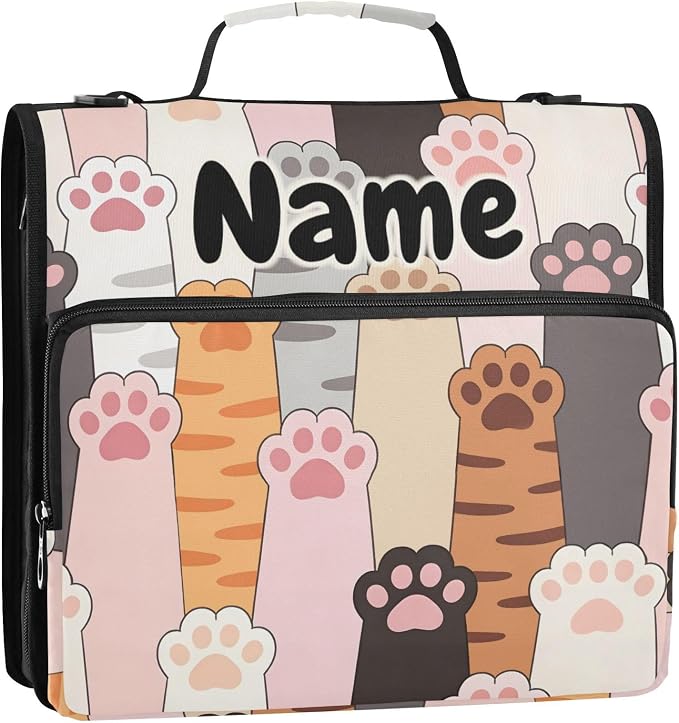 Custom Cute Paw Prints 3 Ring Binder Bag 1.5 inch Personalized Name Binder Organizer 500 Sheet Documents Storage for School Office