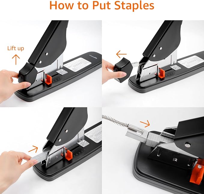 Amazon Basics Effortless Heavy-Duty Stapler, 210 Sheets High Capacity, Large Office Stapler with 1000 Staples, Black (Pack of 6)