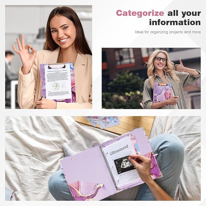 Ospelelf Mini 3 Ring Binder 1 Inch, Cute Pink Marble for 5.5" x 8.5" With 5 Tab Dividers, File Folder Labels and Low Profile Clipboards for School and Office Supplies