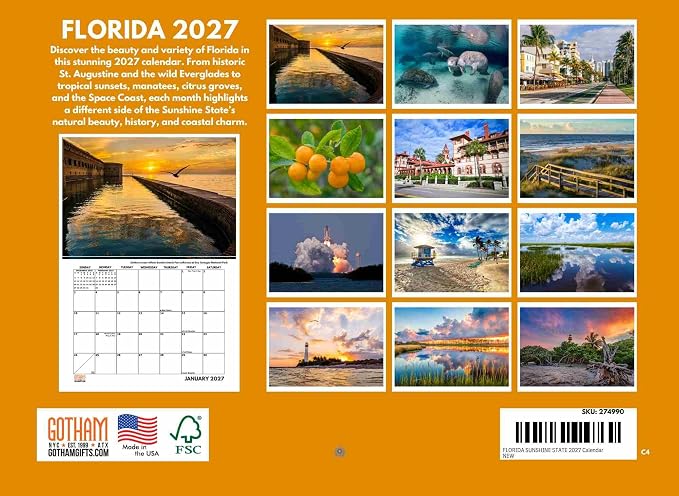Florida Sunshine State Calendar 2027 Monthly Wall Calender 12 Month